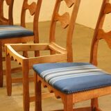 Vintage 1960s Danish Brutalist Oak High Back Chairs style of Henning Kjærnulf