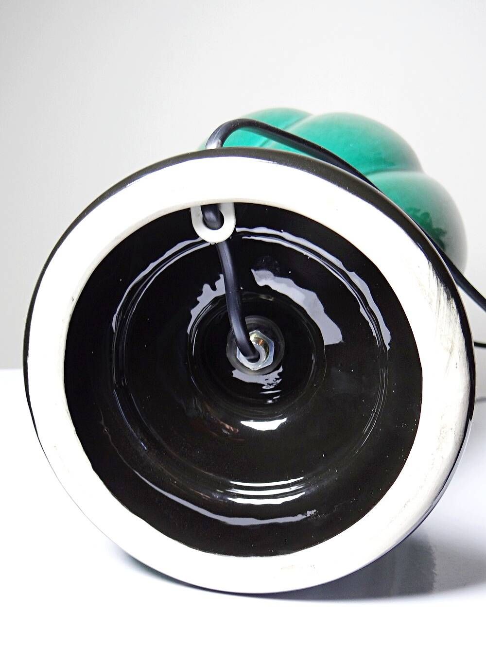 Large vintage Mathias lamp in green and black ceramic, 1970s.