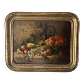 Grande nature morte aux fruits du XIXe siècle – huile sur toile et cadre doré à la feuille – en superbe état