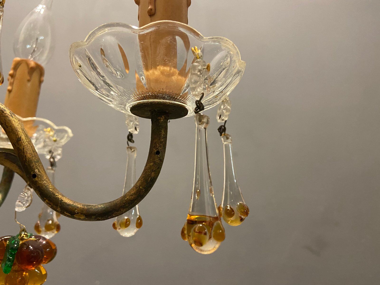 Italian Gold Gilded Murano Glass Fruit Chandelier