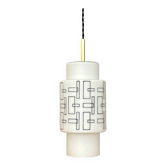 Suspension globe vintage en opaline blanche avec dessins noirs