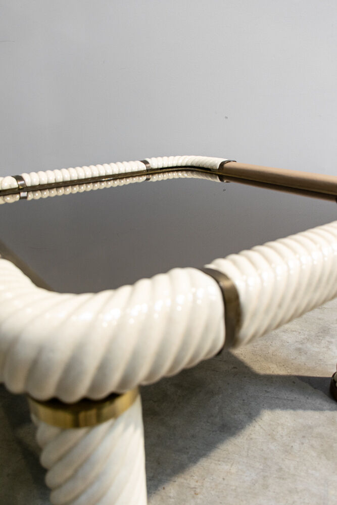 Brass and glass coffee table by Tommaso Barbi 1970'
