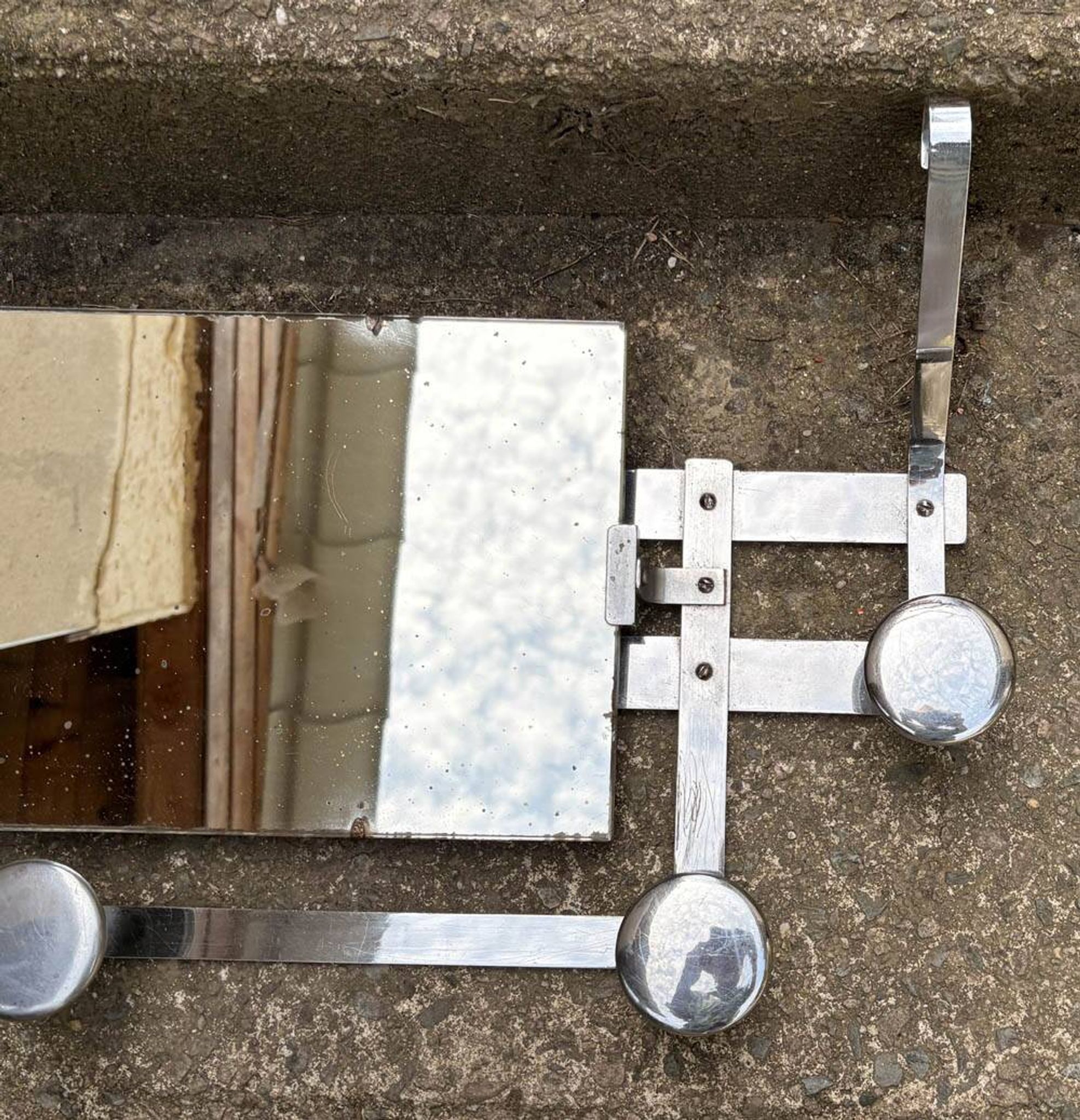 Vintage Wall Mirror with Hooks, Chrome & Mercury Glass, Space Age, 60s/70s