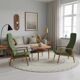 Paire de fauteuils à dossier haut scandinaves en hêtre et tissu vert, années 1950