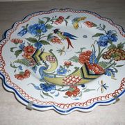 Assiette décorative oiseau et cornes d’abondance en céramique