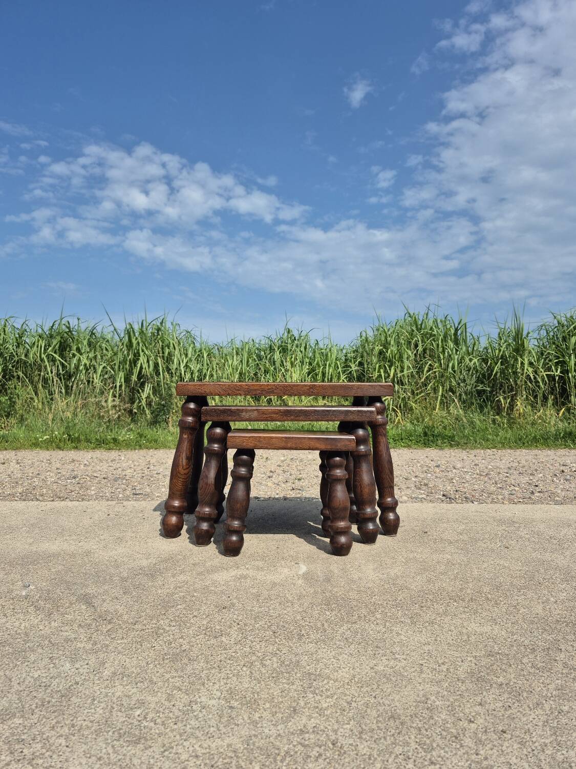 Vintage brutalist oak nesting tables (3)