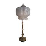 Large brass lamp and its moulded glass in the shape of a bell, art deco style 1930 electrici