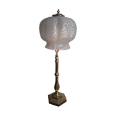 Large brass lamp and its moulded glass in the shape of a bell, art deco style 1930 electrici