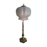 Large brass lamp and its moulded glass in the shape of a bell, art deco style 1930 electrici