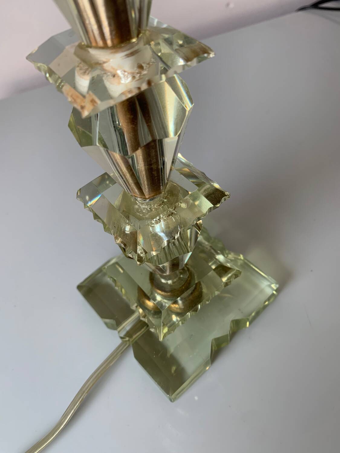 Cut glass lamp and vintage Clichy glass globe