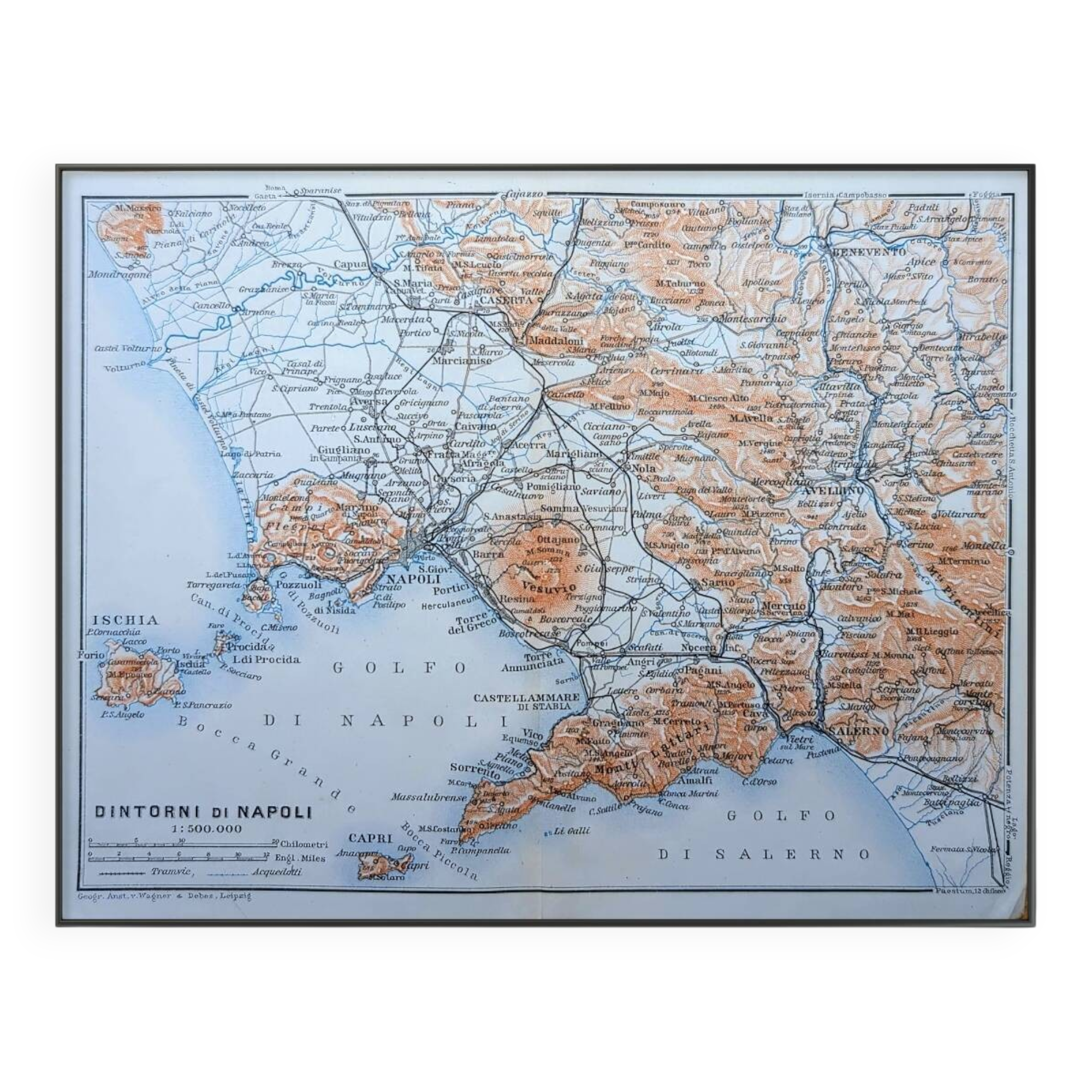 Printed in 1909, Bays of Naples and Salerno, Italy.