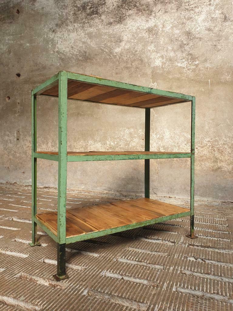Old shelving green with wood