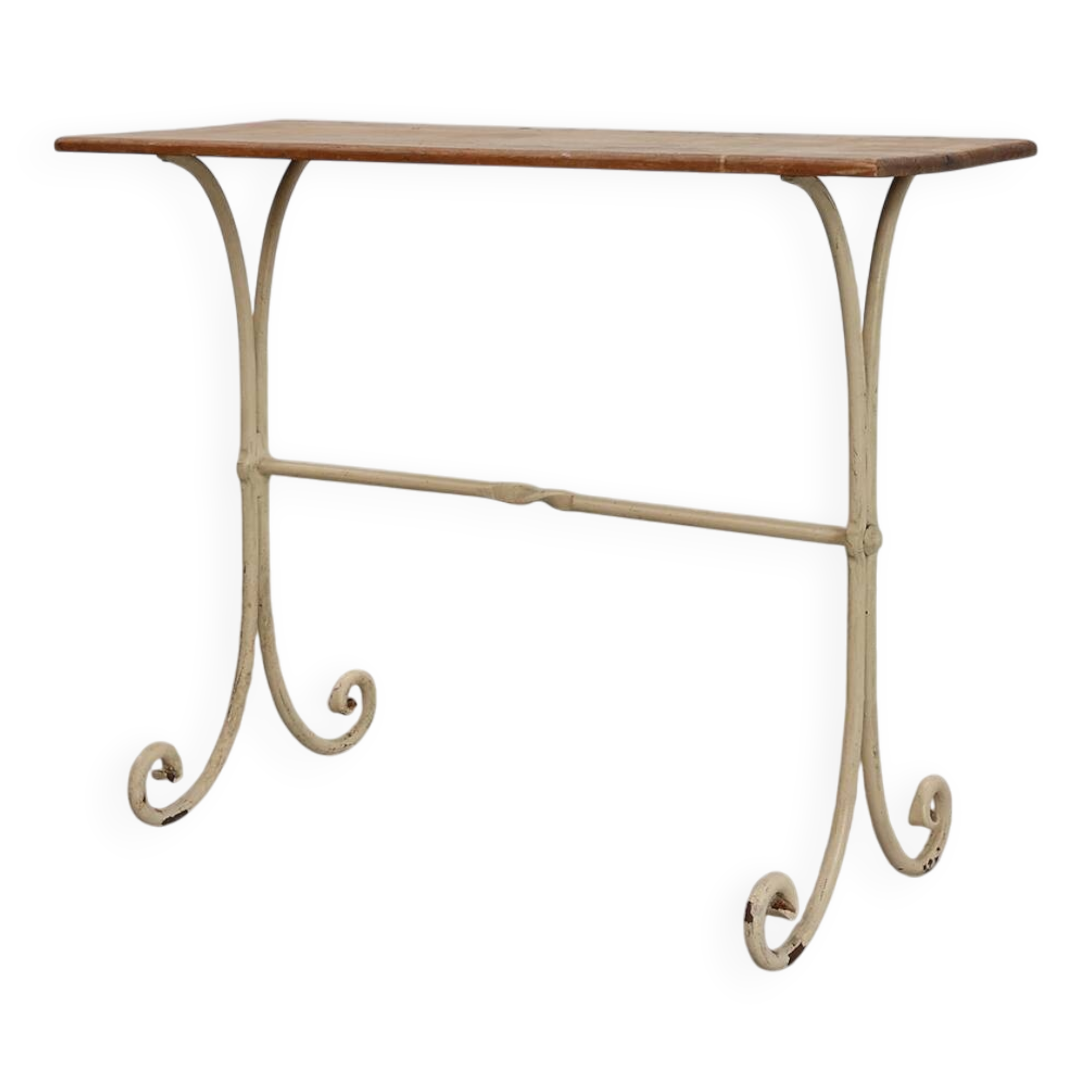 20th century French bistro table with cast iron base and oak top