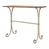 Table de bistrot française du XXe siècle avec base en fonte et plateau en chêne