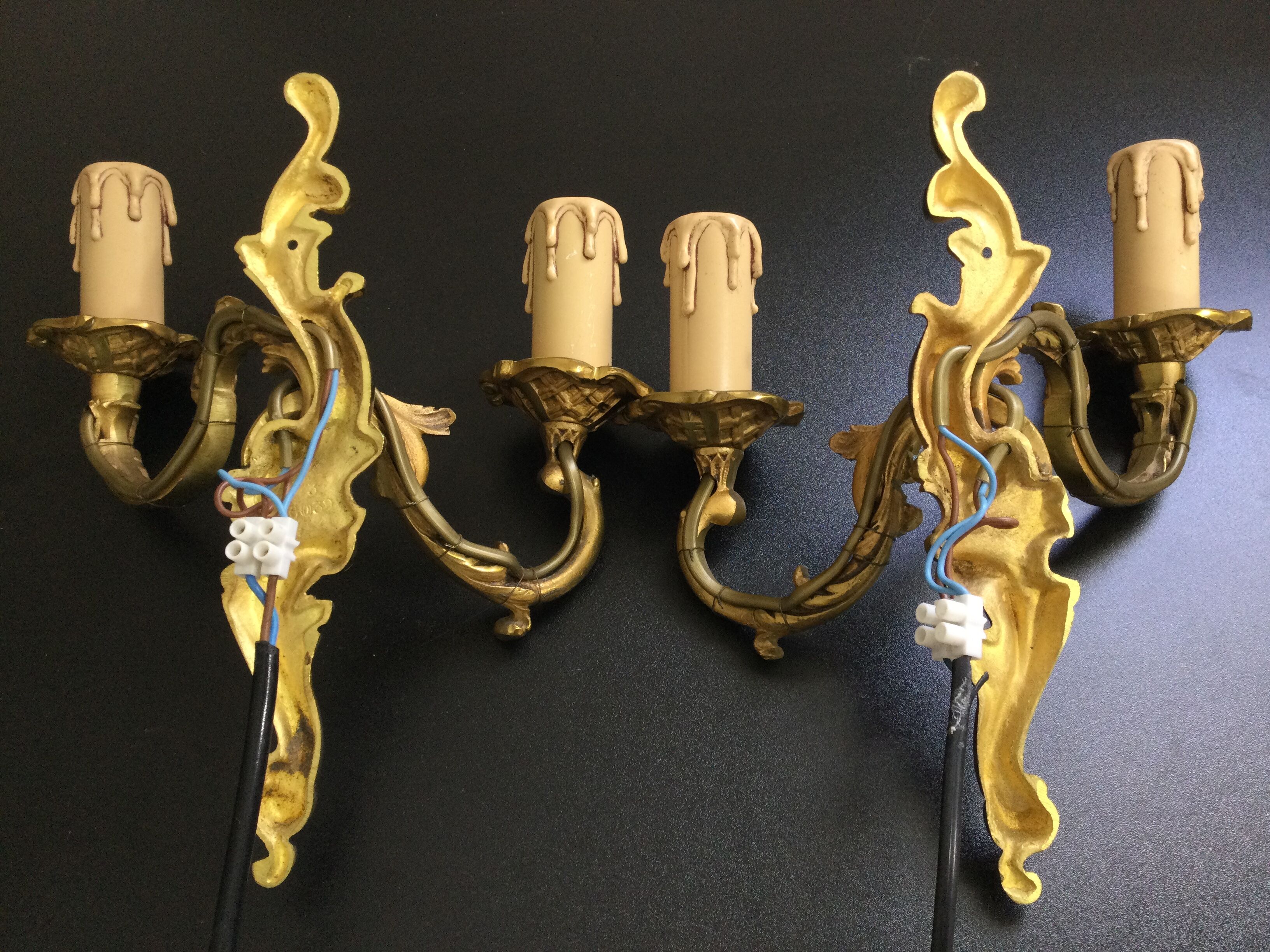 Pair Of Applique 2 Lights Bronze St Louis XV