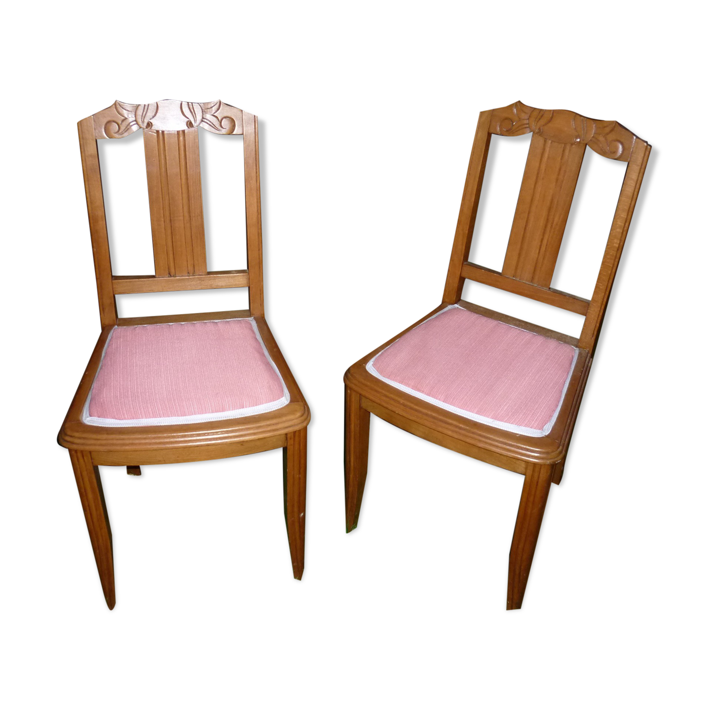 Pair of art-deco chairs, pink seated wood