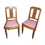 Pair of art-deco chairs, pink seated wood