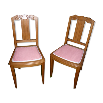 Paire de chaises art-déco, bois assise rose
