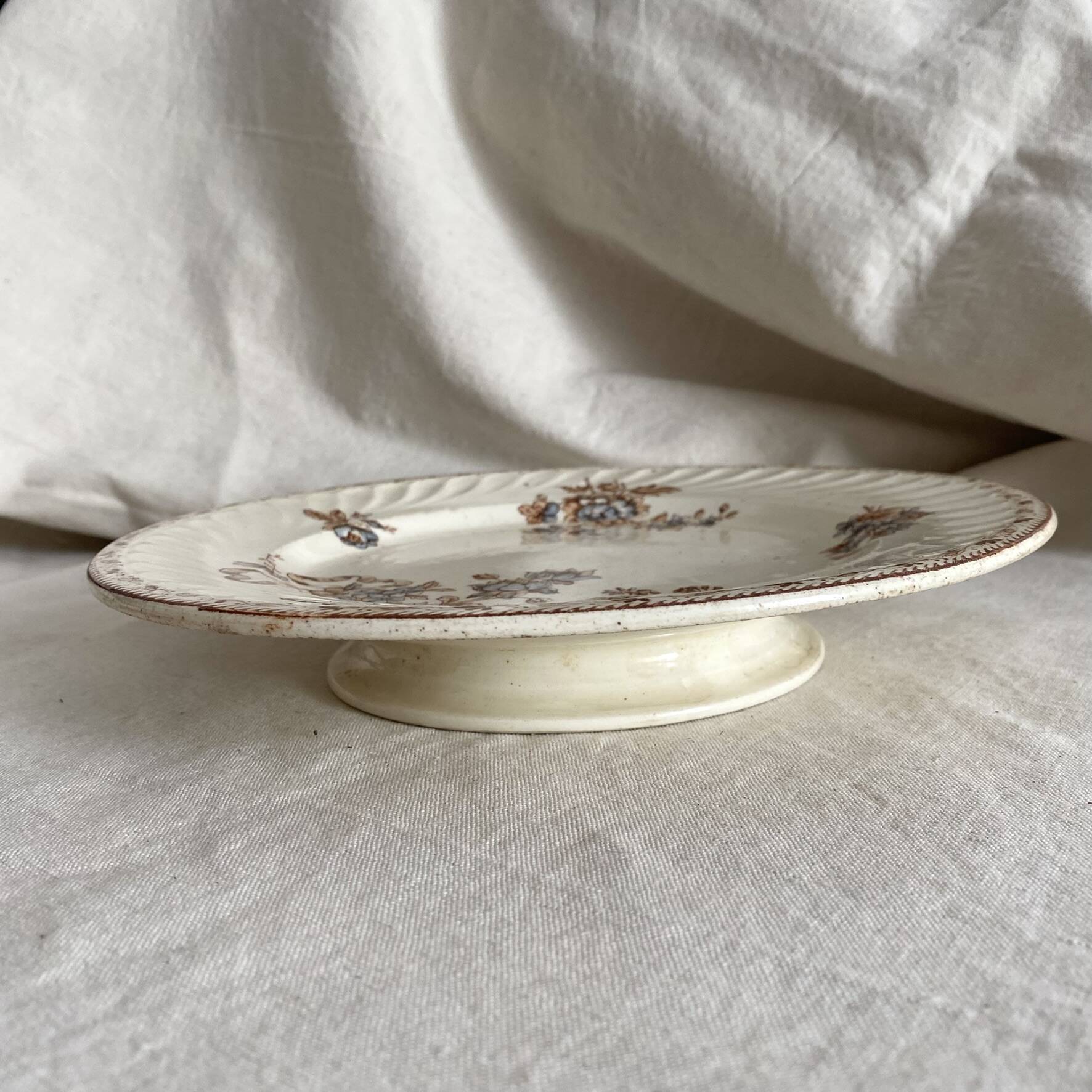 Antique polychrome ironstone dish from Salins, Saxon model.