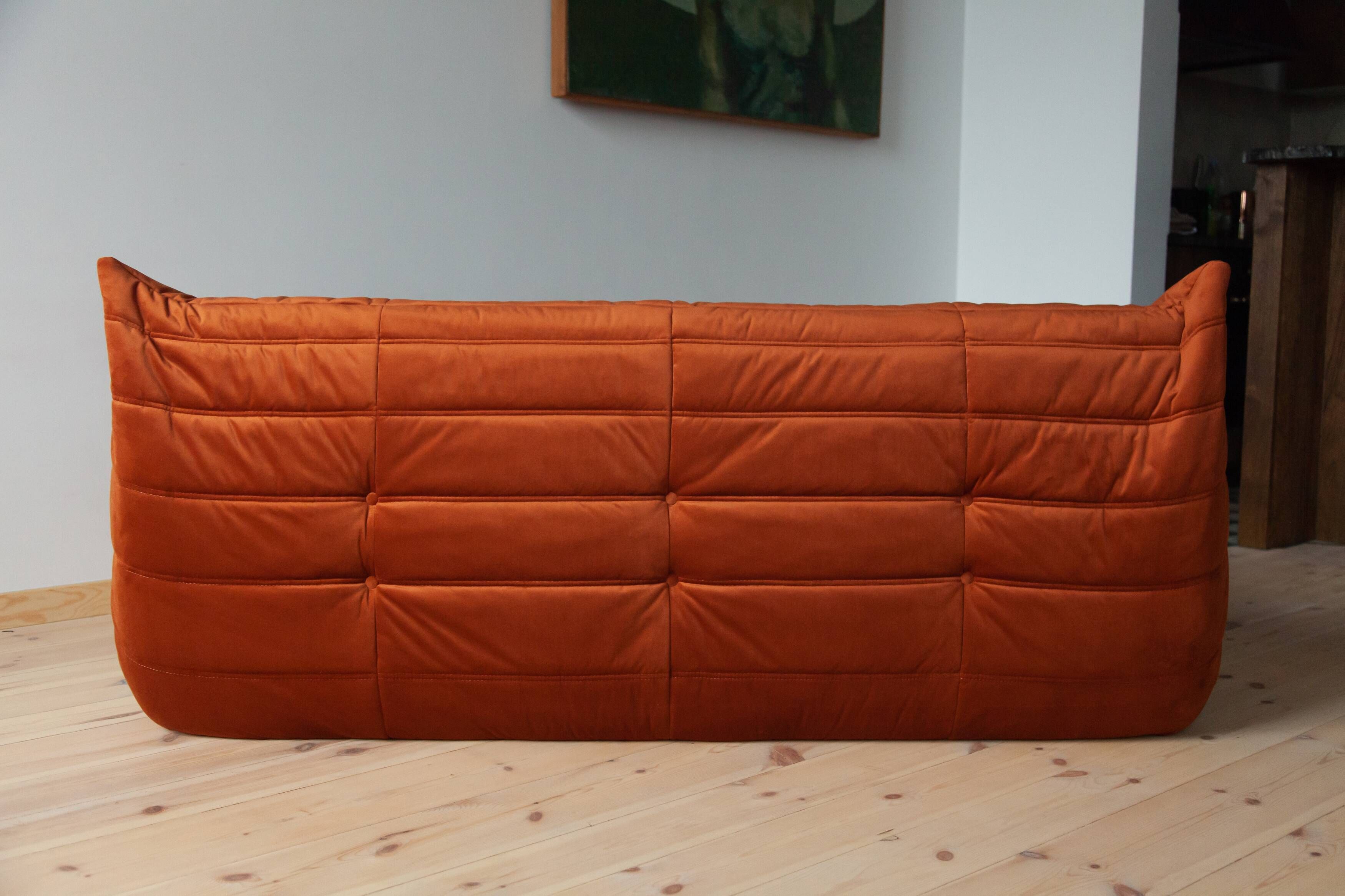 3-seater Togo dark amber velvet sofa designed by Michel Ducaroy 1973