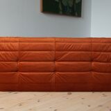 3-seater Togo dark amber velvet sofa designed by Michel Ducaroy 1973