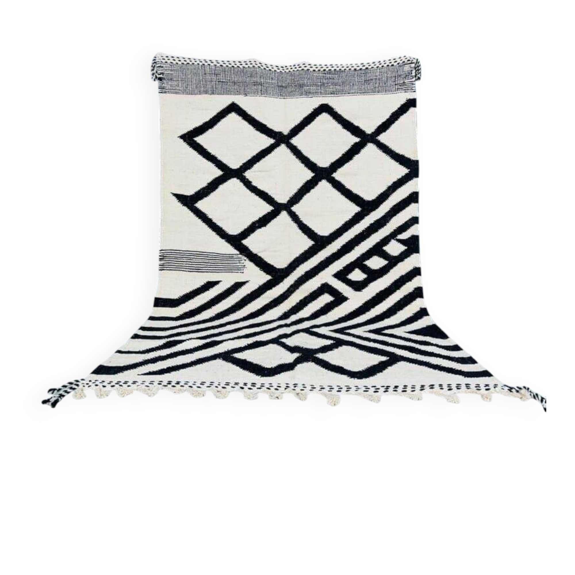 Handmade black and white traditional Moroccan kilim rug size 150x250.