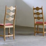 Vintage 1960s Danish Brutalist Ladderback Light Oak Chairs style of Kjærnulf