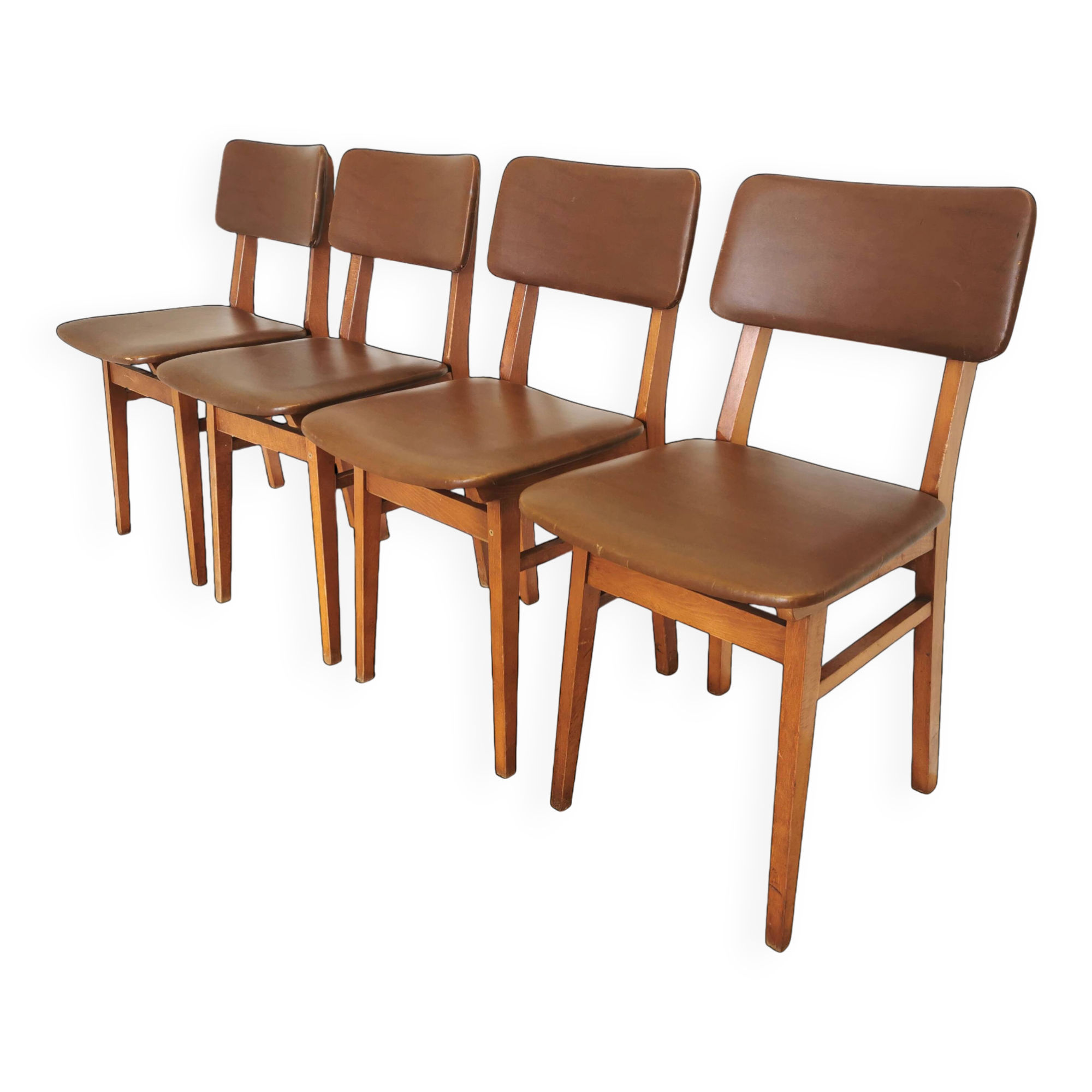 Vintage stol kamnik dining chairs (set of 4): mid-century leather seat