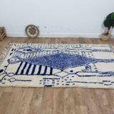 Vintage Azilal rug 264x150 cm - Blue geometric patterns