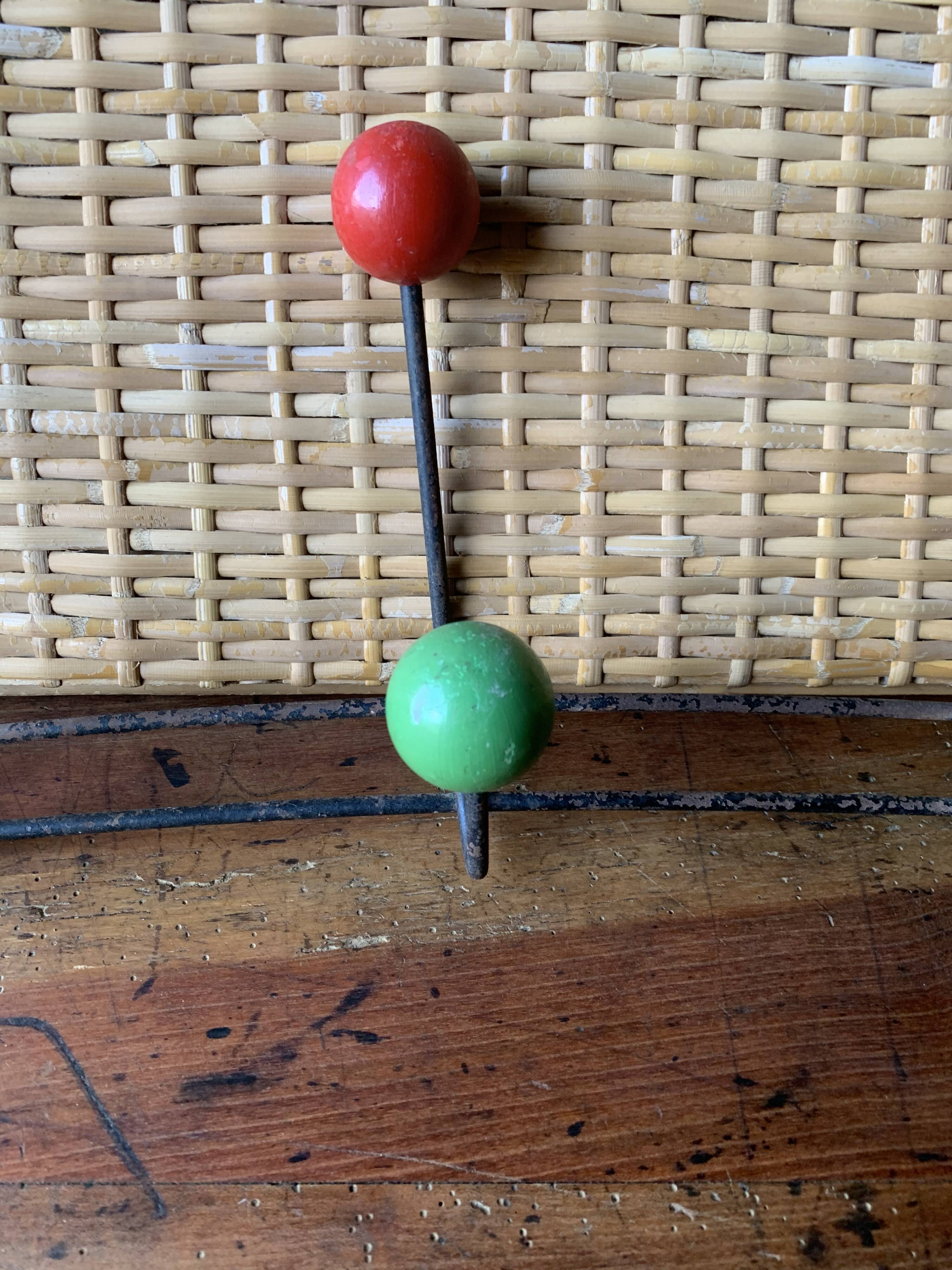 Metal coat rack with wooden balls, 8 hooks, 1950