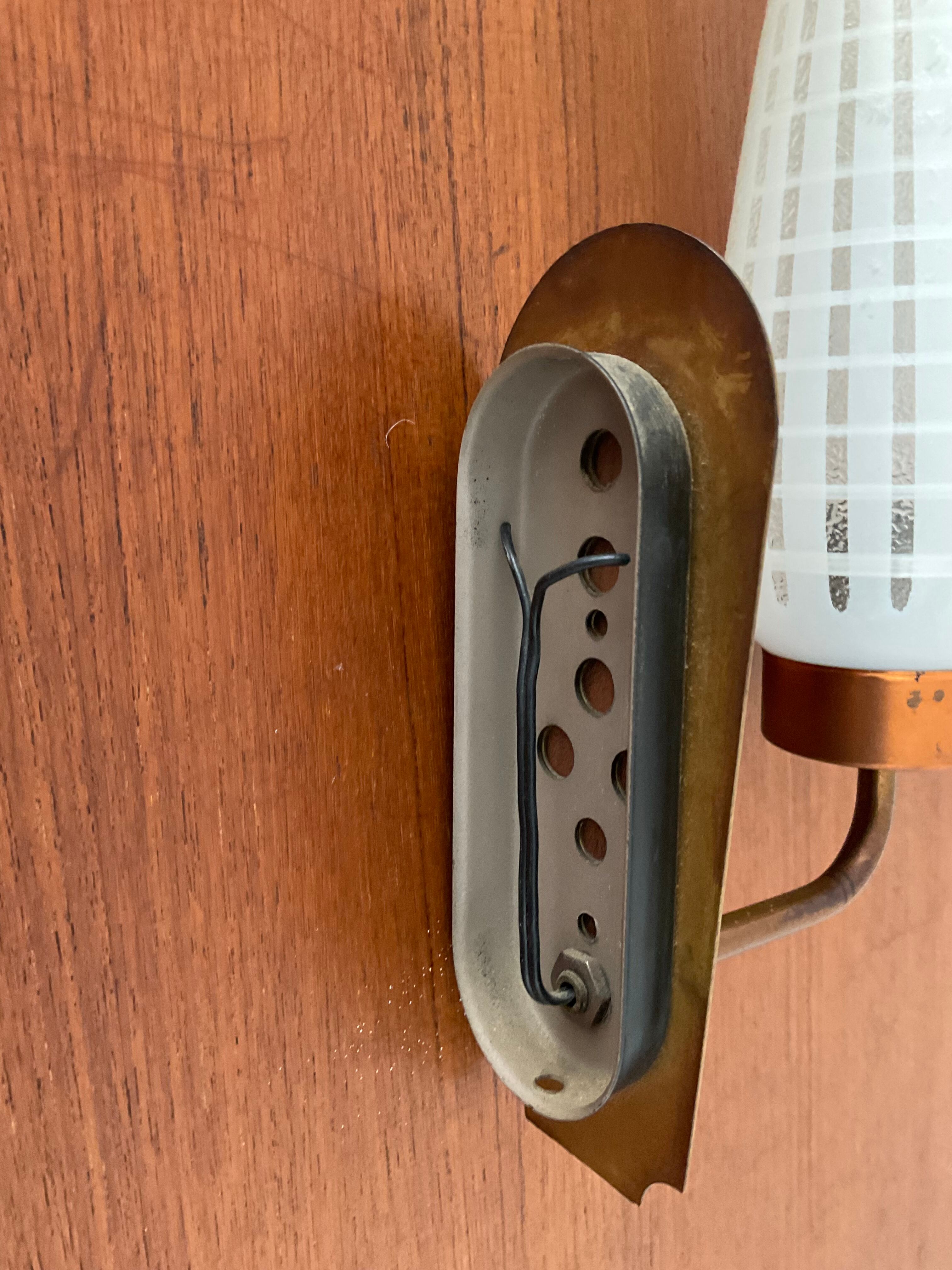 Scandinavian wall lamp in teak, brass and opaline from the 60s