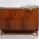 Mid-century walnut veneer sideboard with triangular handles – Czechoslovakia, circa 1960