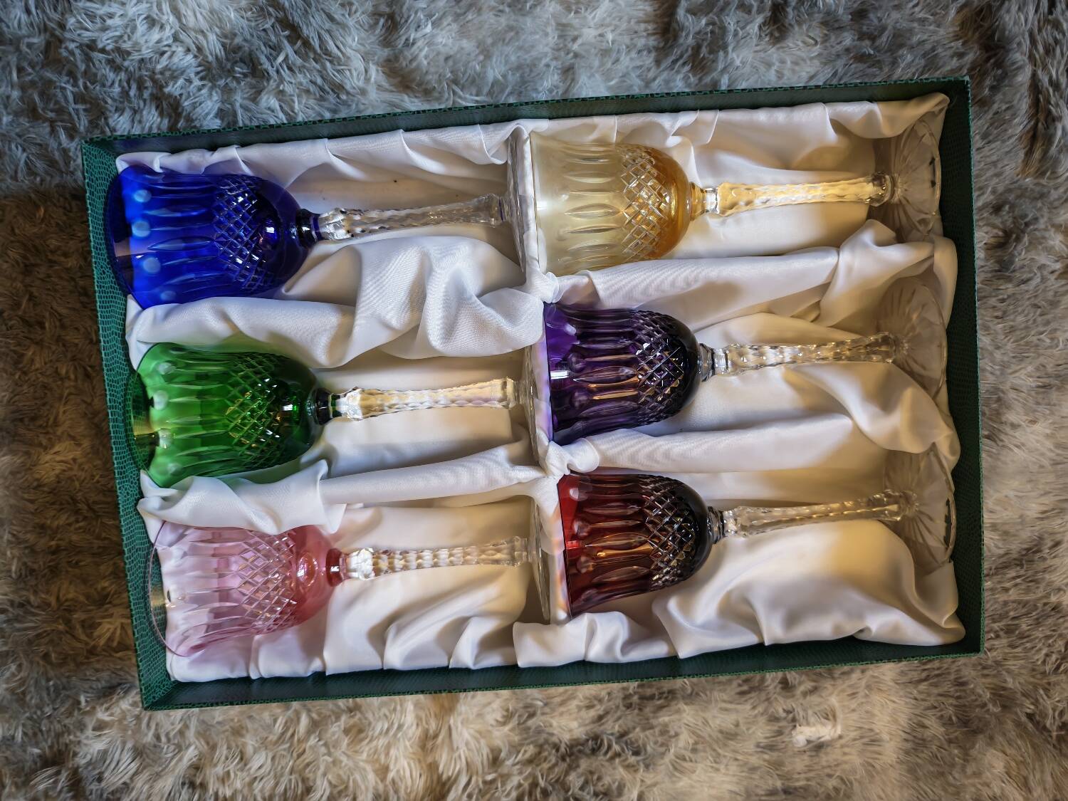 6 large coloured crystal goblets - Saint Louis Bac style