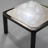 Square travertine and metal coffee table by BC Design