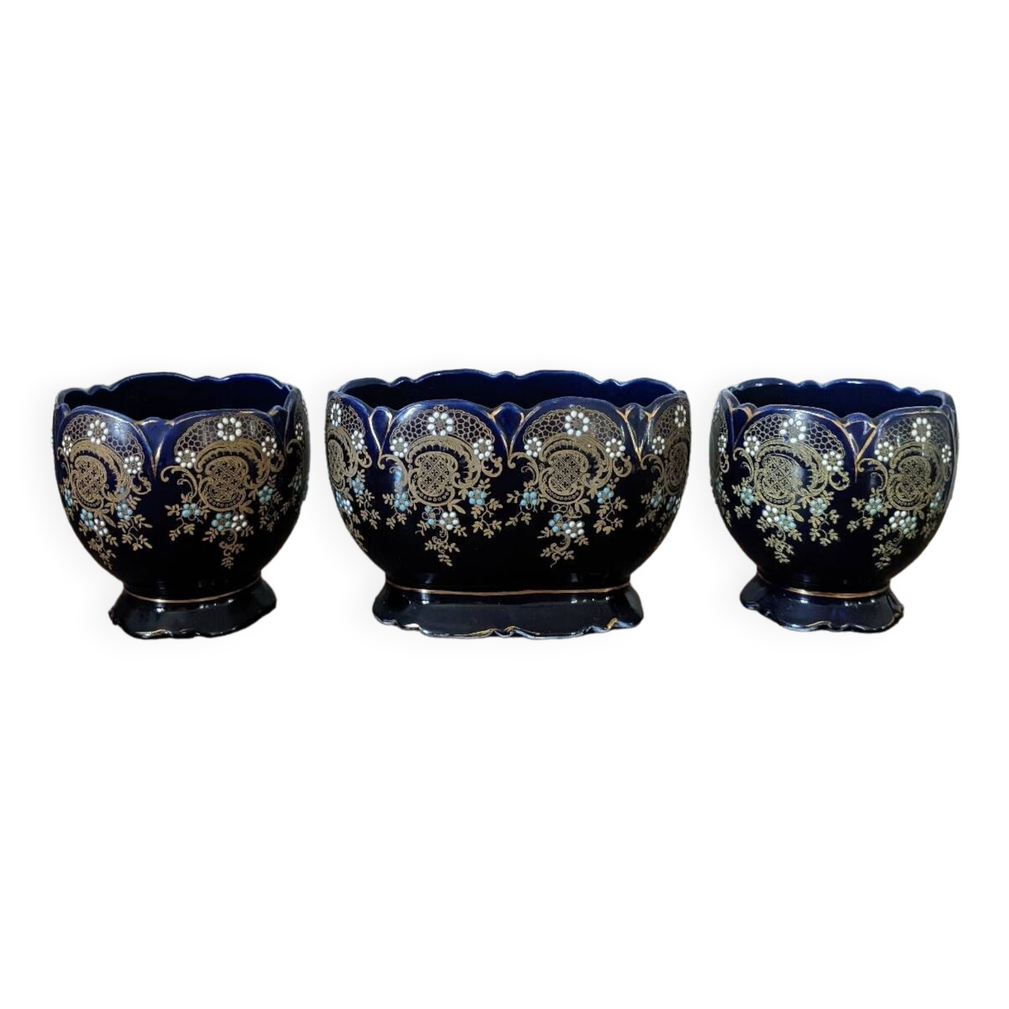 Planter set + 2 enameled ceramic pots