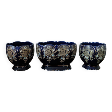 Ensemble jardinière+2 pots en céramique émaillée