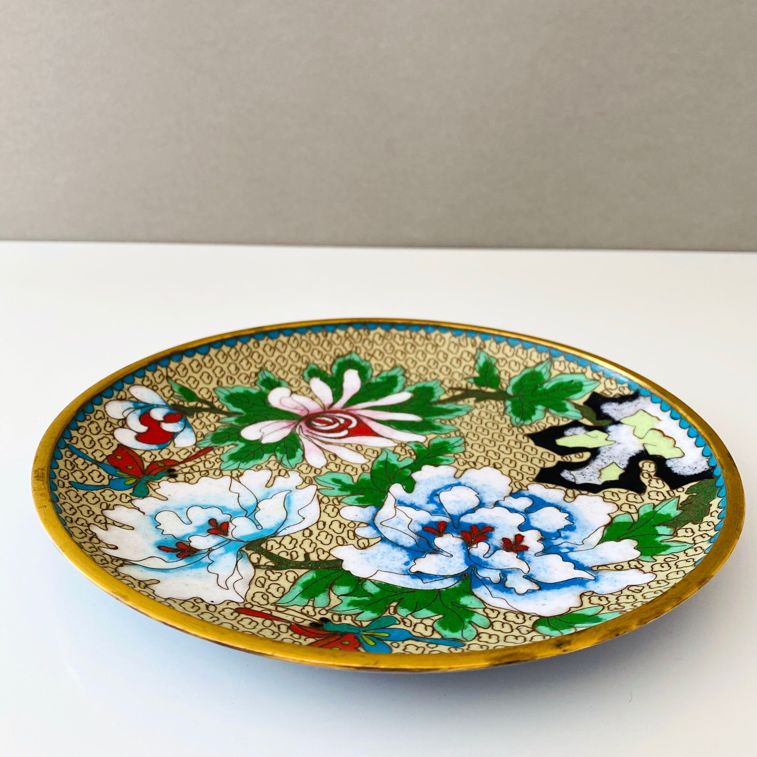 Cloisonne plate, vintage enamel plate