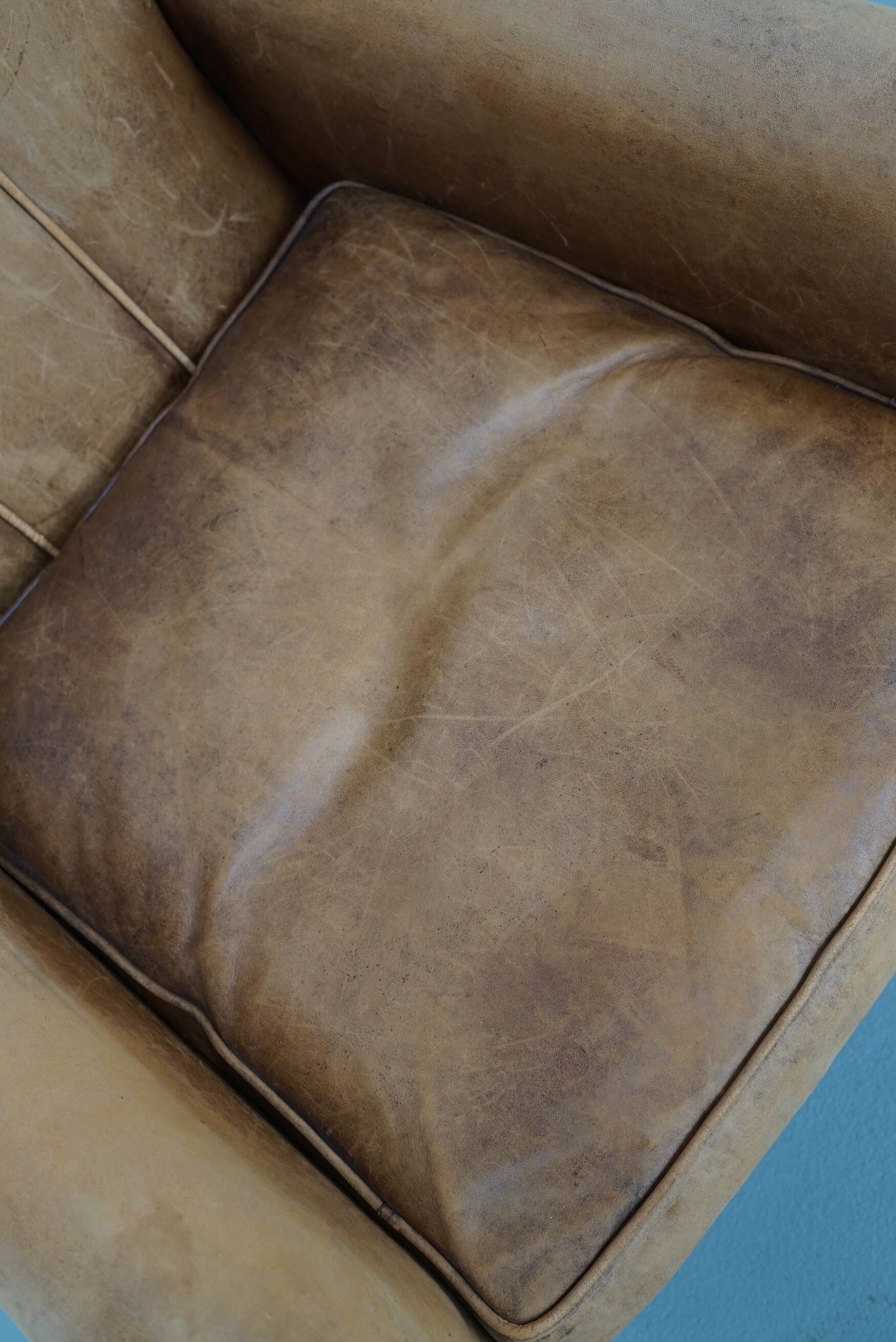Vintage Dutch cognac coloured leather club chair