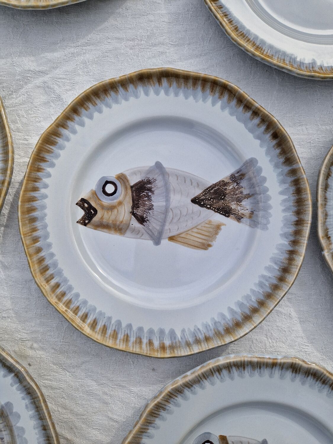 Lot de 9 assiettes plates saint Amand decor poissons