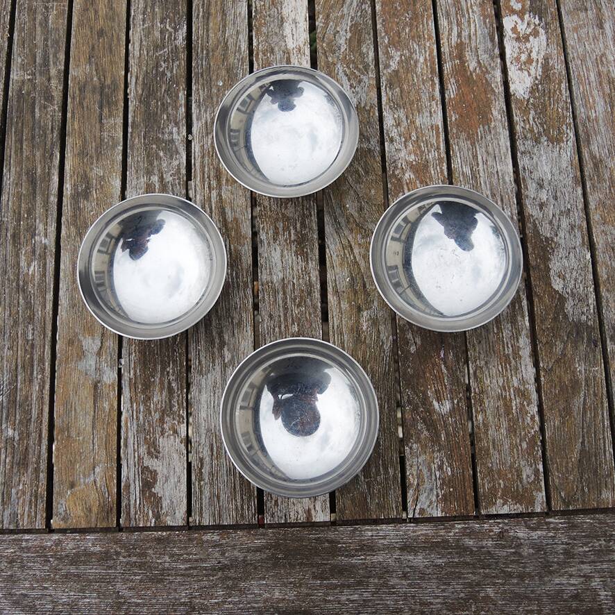 4 coupes à glace anciennes en inox