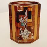 2 vintage Asian pencil pots Vietnam rosewood and mother-of-pearl inlays