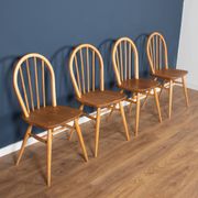 Retro Blonde Ercol Model 383 Dining Table & Four Model 370 Windsor Kitchen Dining Chairs