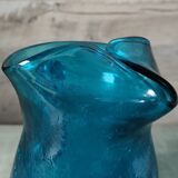 Blue cracked glass pitcher