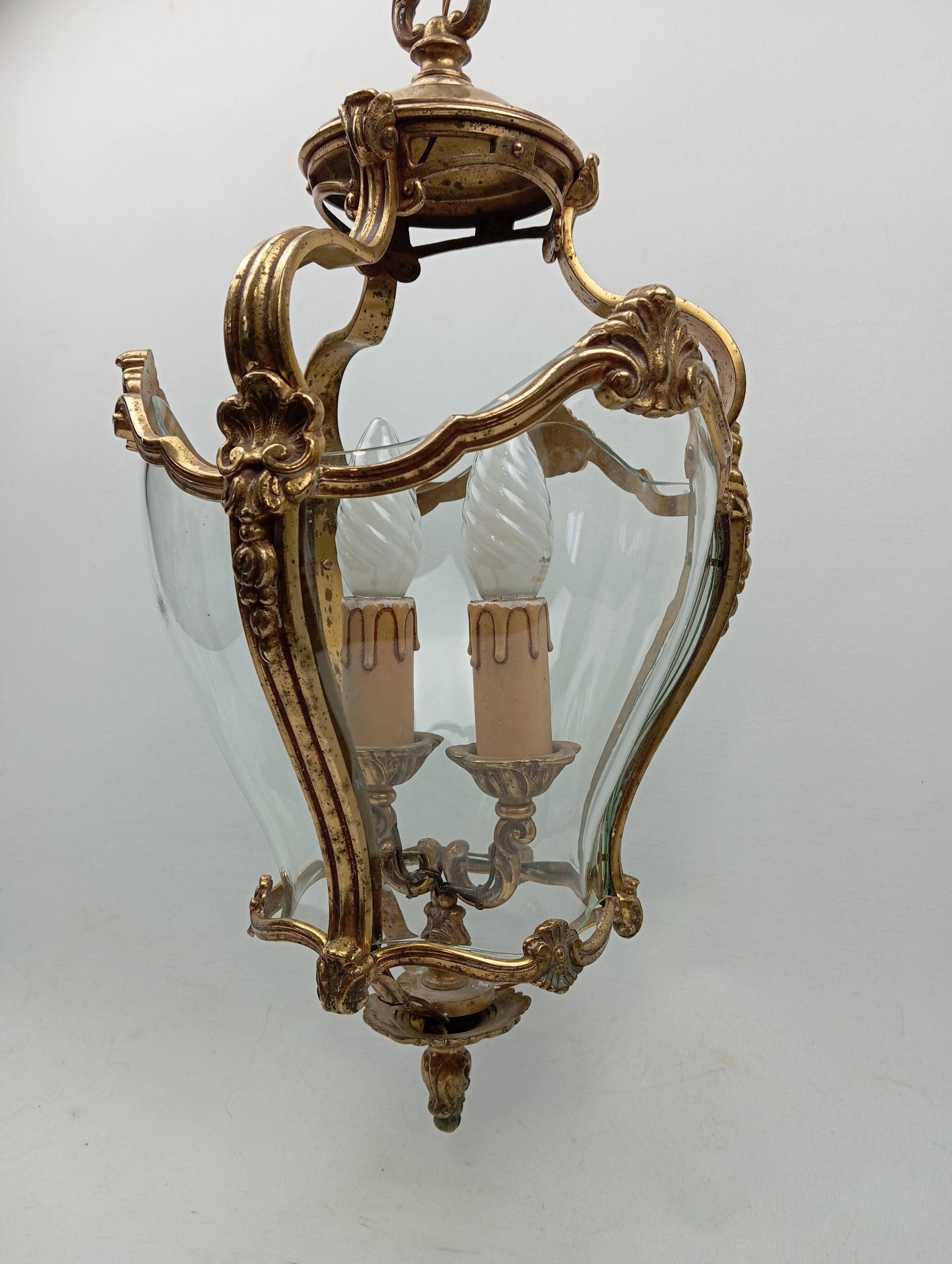 Lanterne bronze doré & verre galbé de style Louis XV / Rococo
