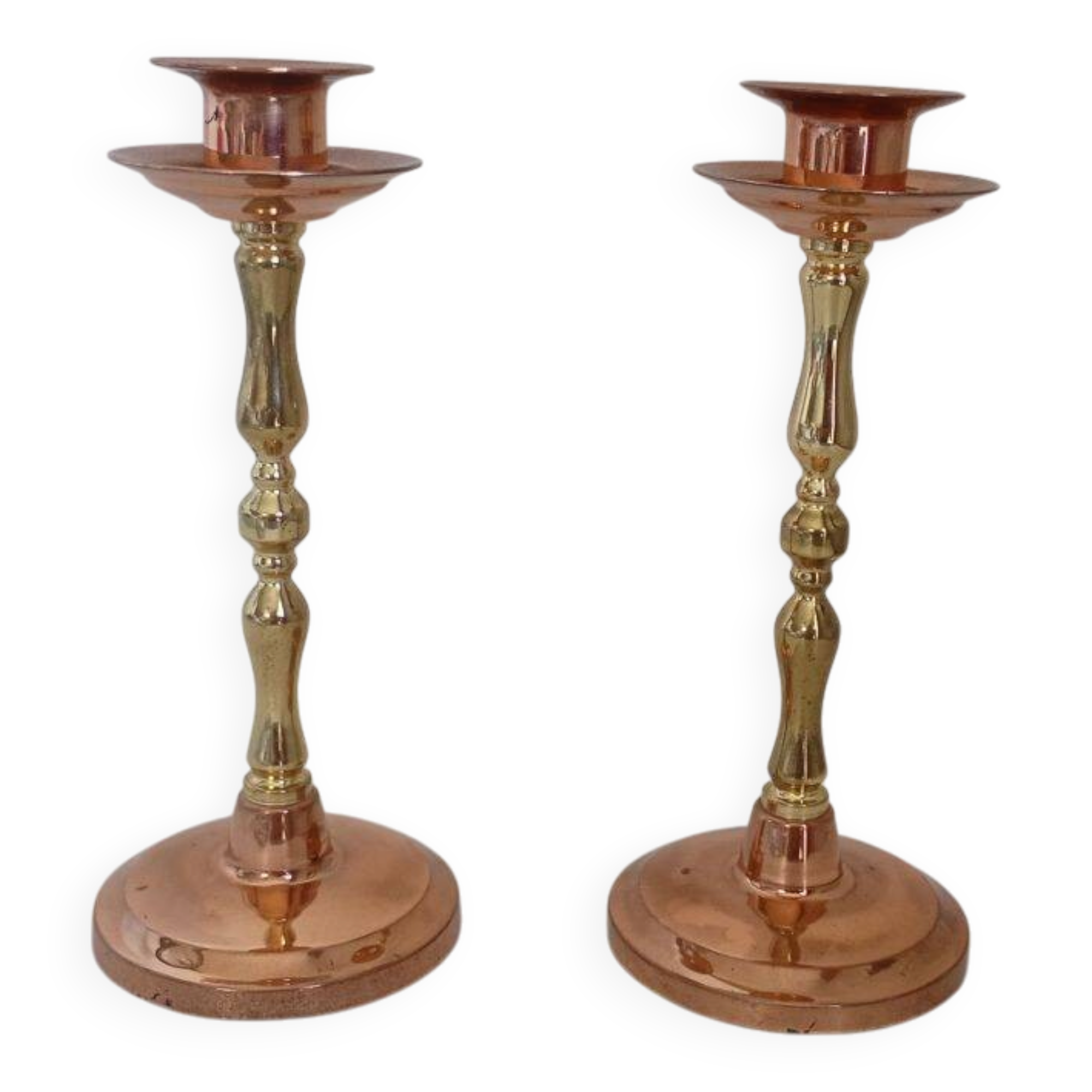 Vintage Mid-Century Copper & Brass Taper Candlestick Holders – Set of 2