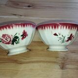 Bowls Faïencerie de Sarreguemines with rose decoration (the two red ones)