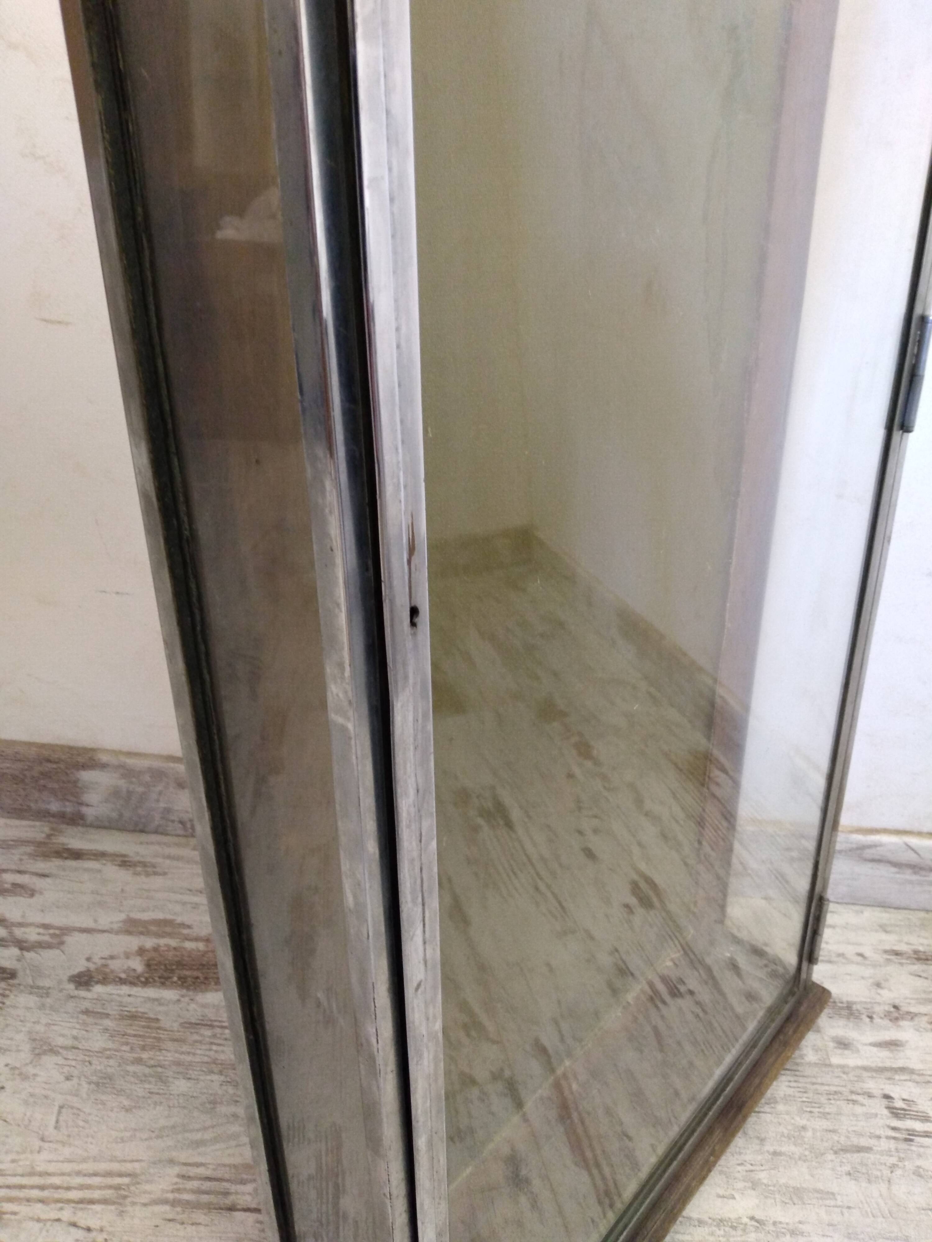 Atypical old wooden and metal wall display case