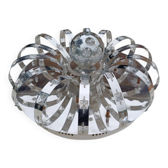 Vintage Aluminum + glass pendant light