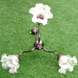 1970s Chandelier / Pendant lamp 3 arms of light Tulips with ruffles