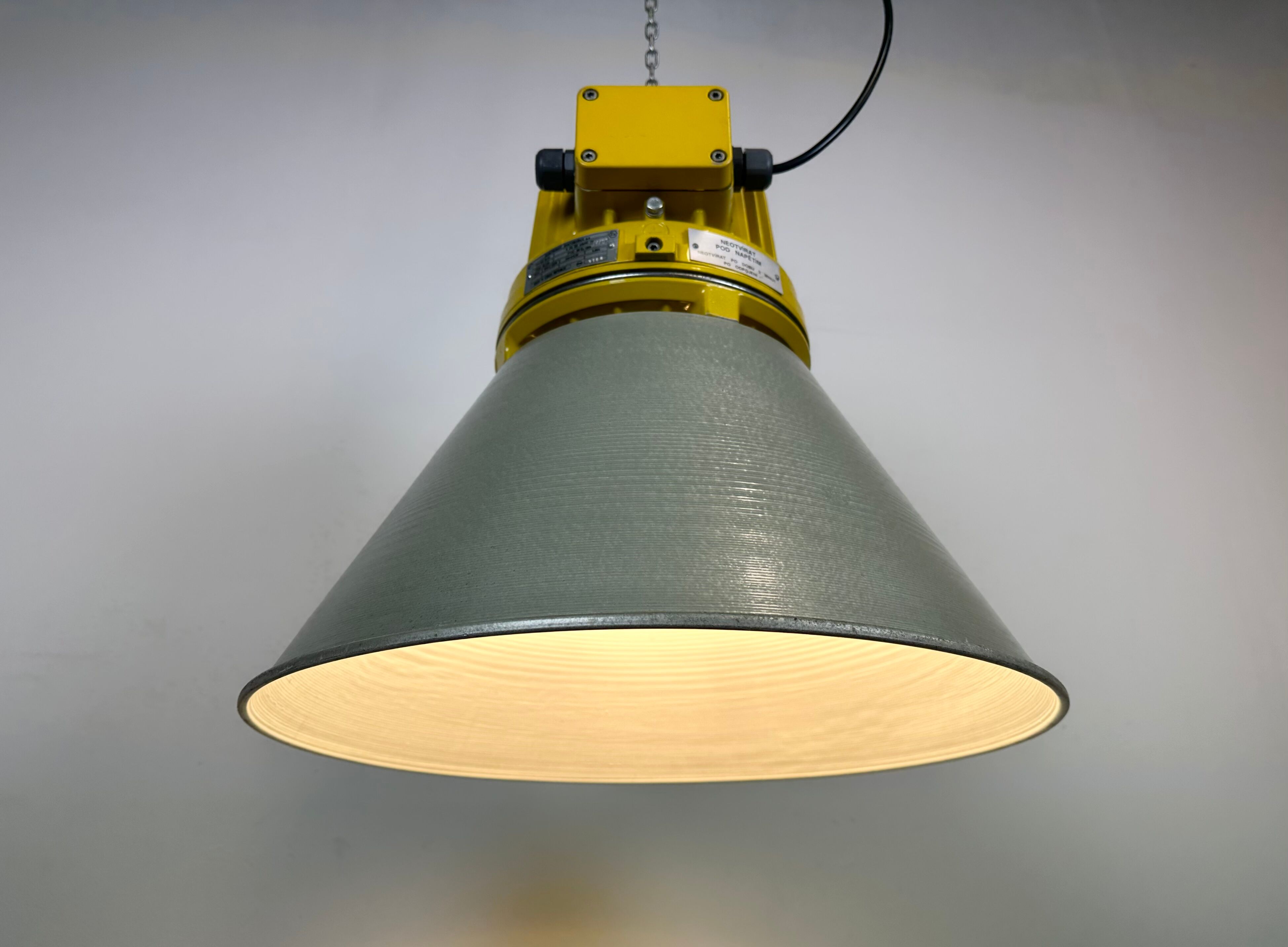 Yellow industrial explosion proof lamp with aluminium shade, 1990s